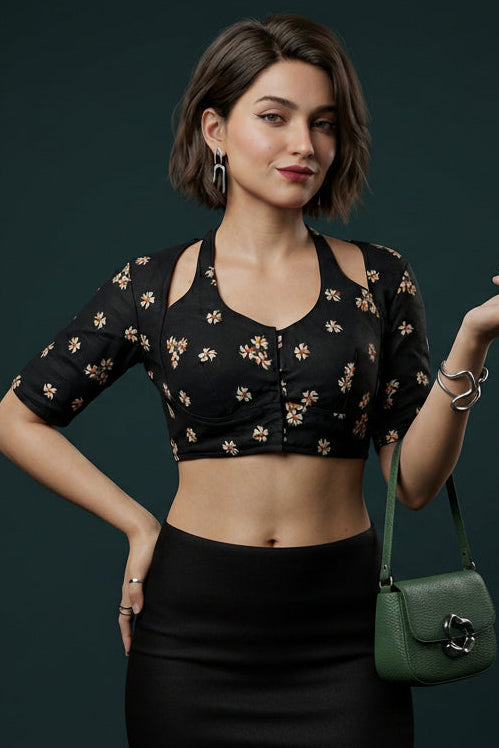 Black Shiuli Masaba Style Vichitra Silk Blouse