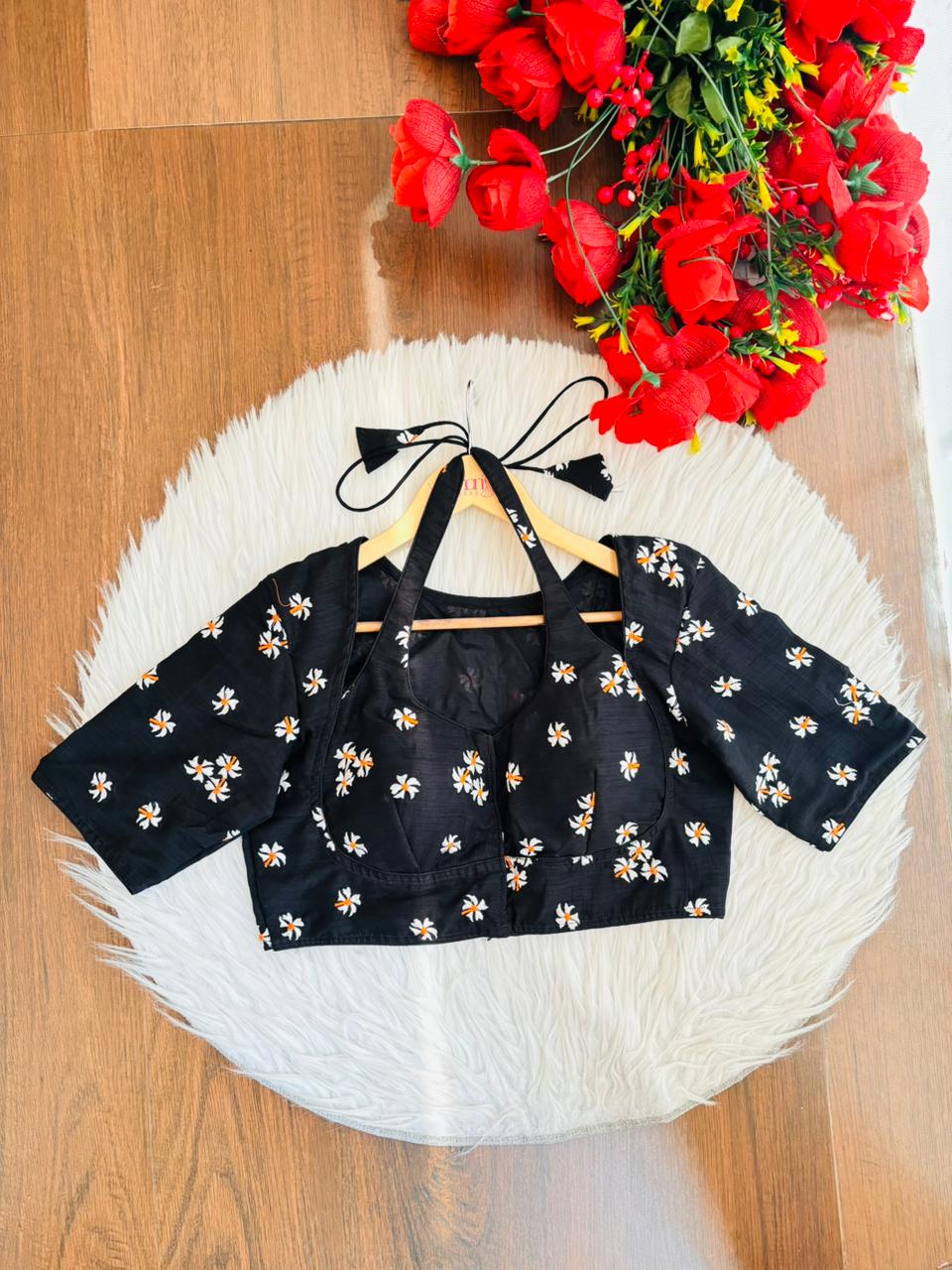 Black Shiuli Masaba Style Vichitra Silk Blouse