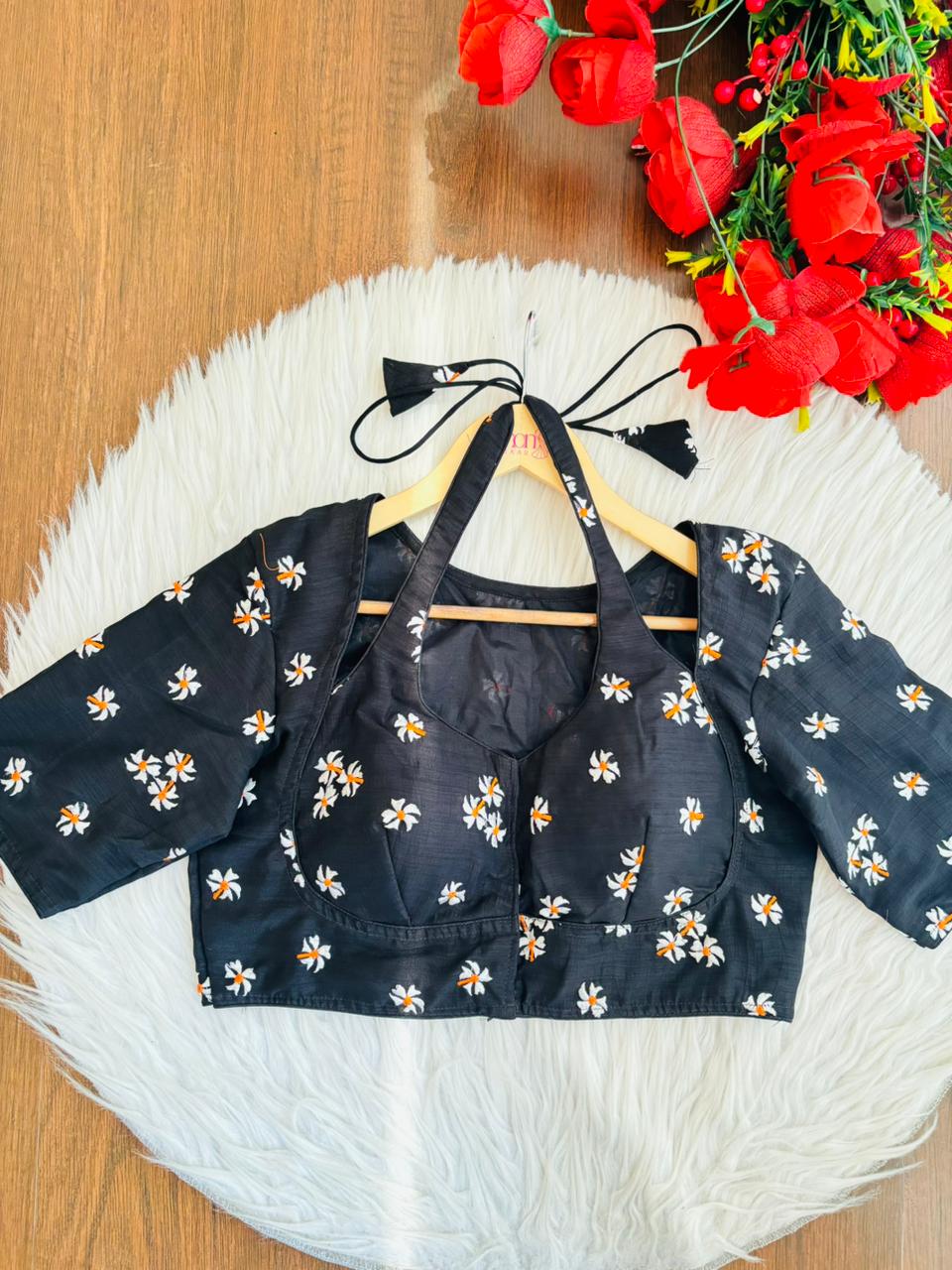 Black Shiuli Masaba Style Vichitra Silk Blouse