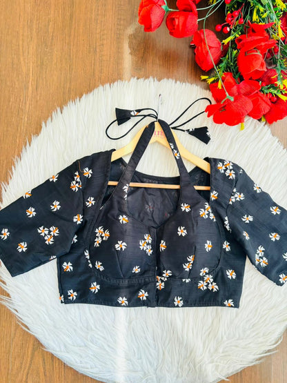 Black Shiuli Masaba Style Vichitra Silk Blouse