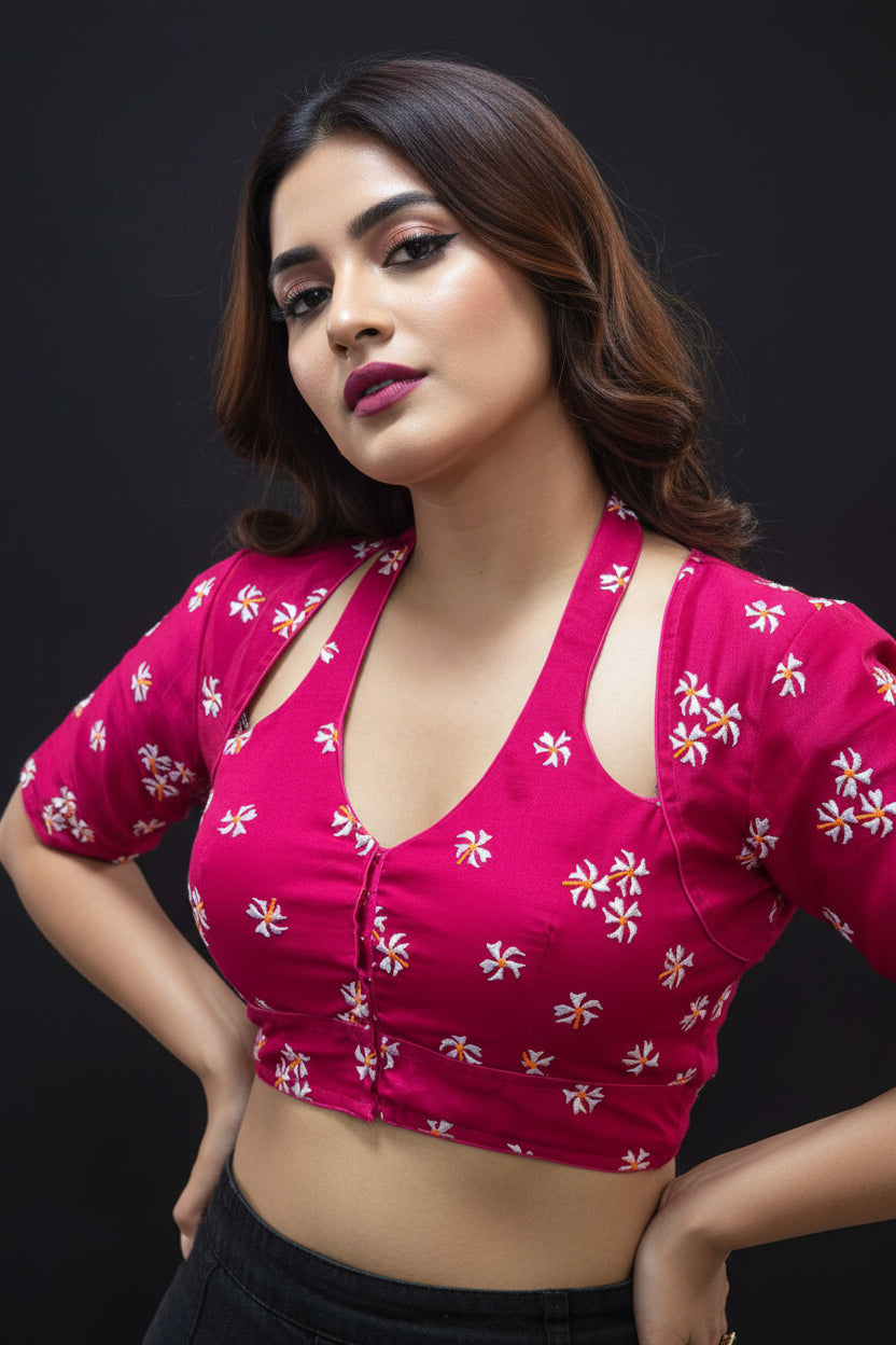 Pink Shiuli Masaba Style Vichitra Silk Blouse